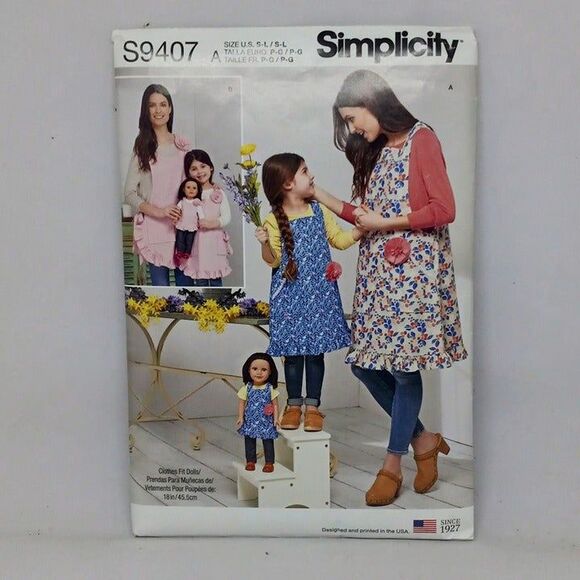 Simplicity Sewing Pattern #S9407-Size S-L-18" Doll-Mommy & Me Apron-Cut-Complete - Picture 1 of 6